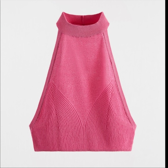 ZARA Pink Mesh Knit Stretch Halter Crop Top - Picture 4 of 14